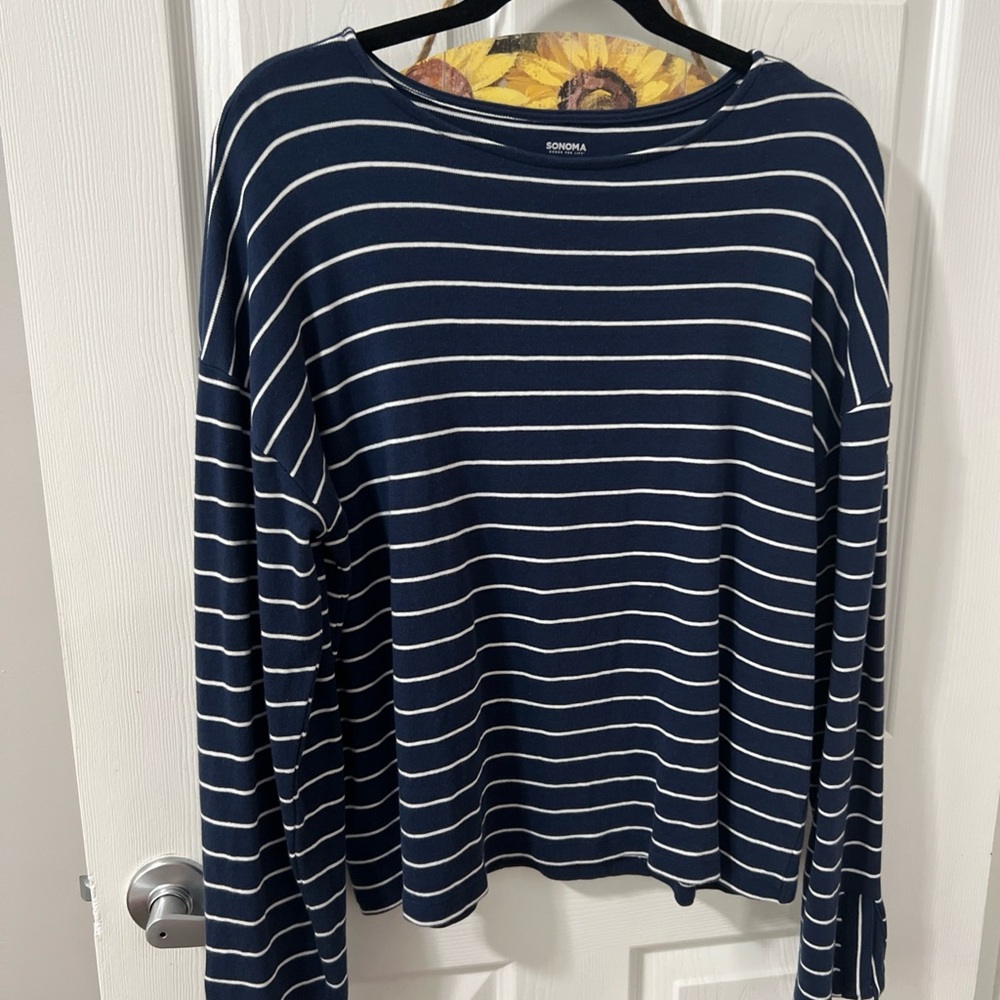 Sonoma good for life Navy and White Striped Top women XL long sleeve